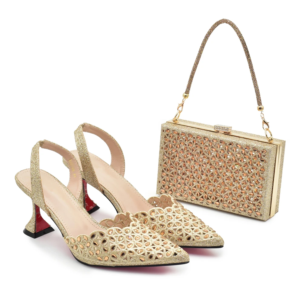 Women Shoes With Heels - Silver Color Shoes and Bag for