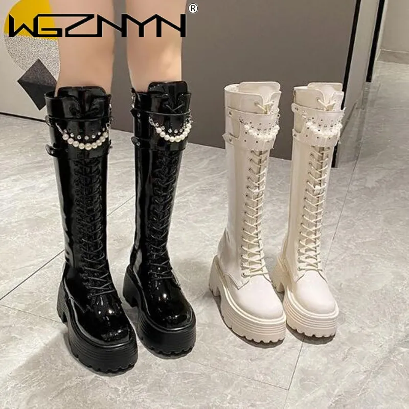 High Knee Heel Boots - Winter Leather Warm Plush Boots Women