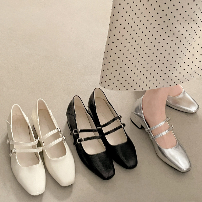 Women Shoes With Heels - Square Toe Low Heel Women Silvery