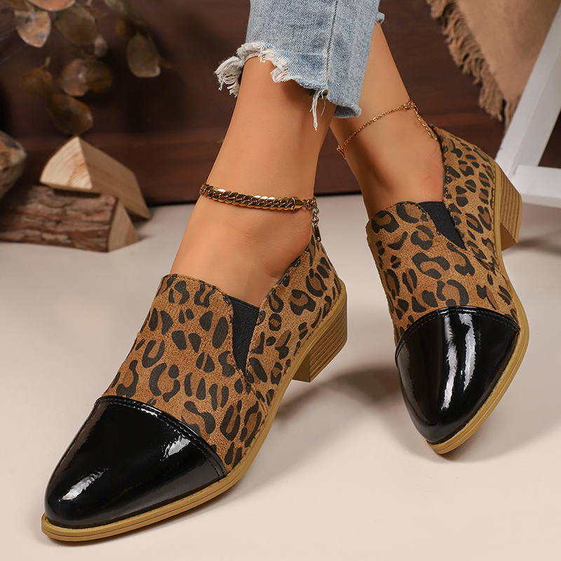 Women Shoes With Heels - Leopard Printed Women's Low Heel Pumps
