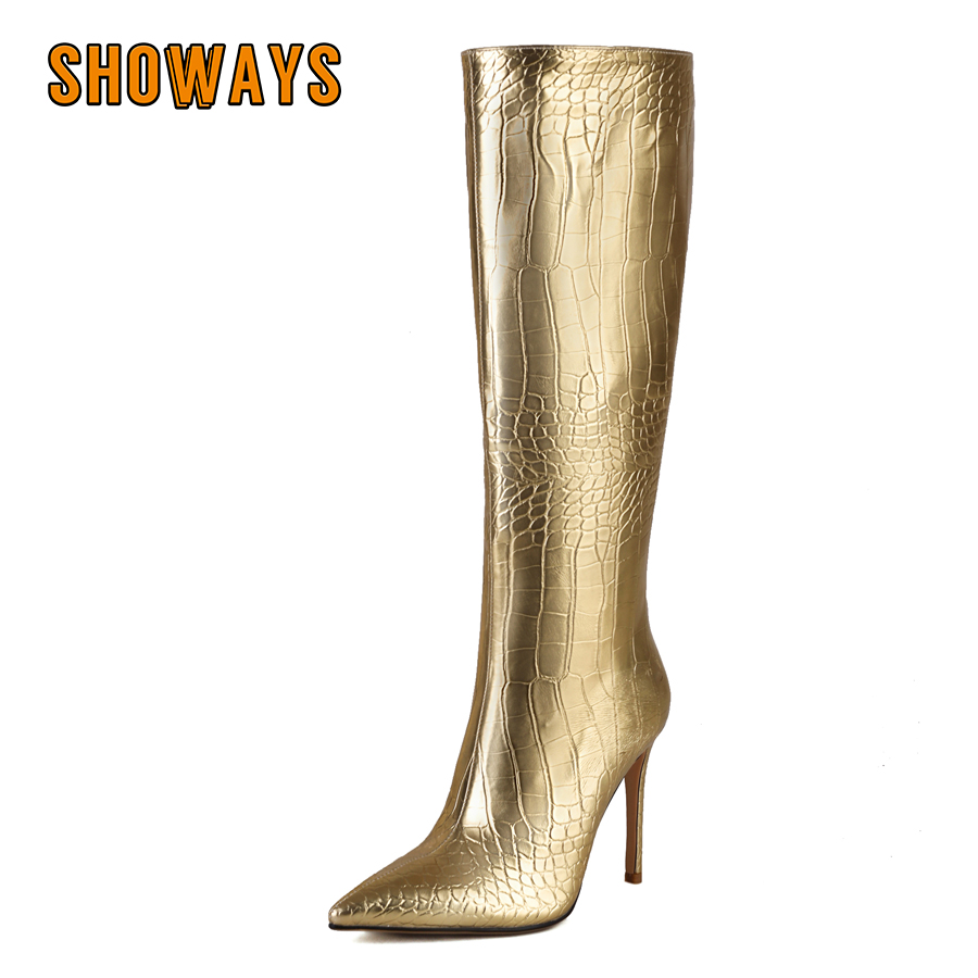 Shiny Silver Gold Women Knee H - Zip Up Boots Short recensie en prijs