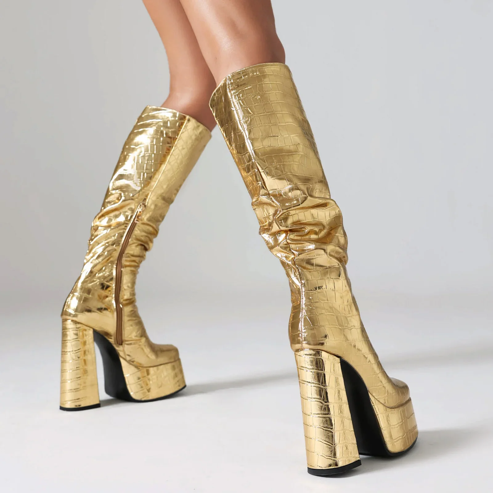 Shiny Silver Women Pleated Pla - Zip Up Boots Short recensie en prijs