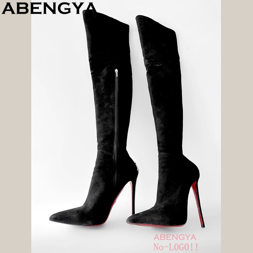 ABENGYA Sexy Black Suede Leath - High Knee Heel Boots recensie en prijs
