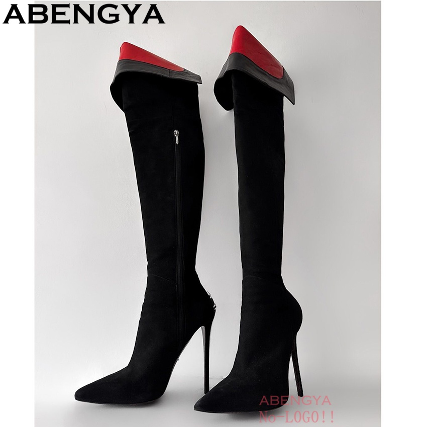 ABENGYA Sexy Black Suede Leath - High Knee Heel Boots recensie en prijs